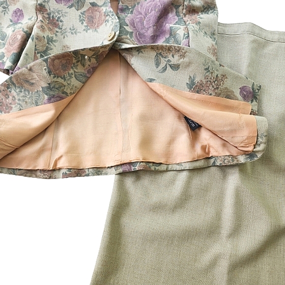 Womens 10P Vintage Kasper A.S.L. Modern Matriarch Floral Linen Skirt Suit Set - Picture 4 of 9